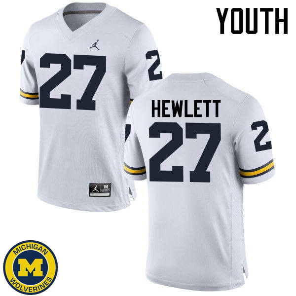 Youth University of Michigan #27 Joe Hewlett White Official Game Jersey